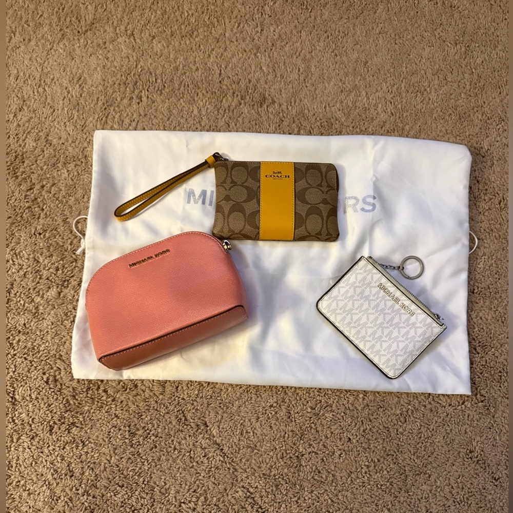 EUC Michael Kors and Coach wristlet and makeup pouch 3 items